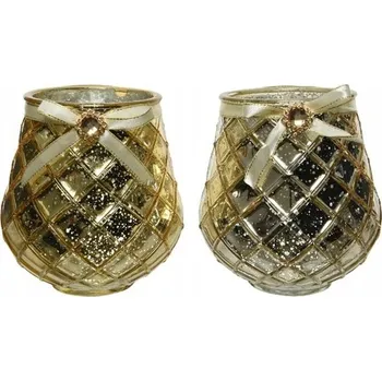 Svícen Skleněný svícen glamour zlatý metalický 14 cm