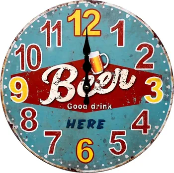 Hodiny VINTAGE ZÁVĚSNÉ NÁSTĚNNÉ HODINY NA ZEĎ TICHÝ A PLYNULÝ POHYB PIVNÍ SKLENICE PIVA 34 cm