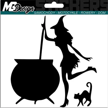 Samolepicí dekorace na vozidlo SAMOLEPKA na auto ČARODĚJNICE KOTEL KOČKA 15x14