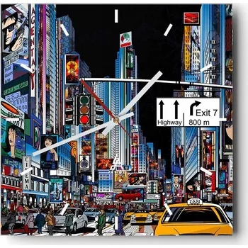 Hodiny Velké nástěnné hodiny na zeď 40x40 Město Skleněné hodiny Čtvercové Tiché