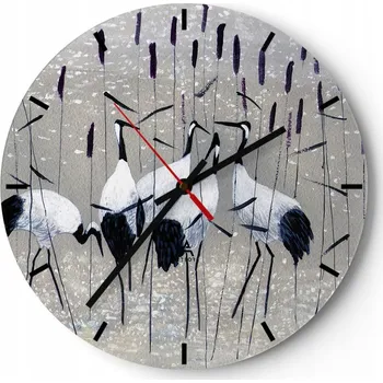 Hodiny Velké nástěnné hodiny 40x40cm Jeřáb Skleněné hodiny Kulatý Tiché