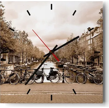 Hodiny Velké nástěnné hodiny na zeď 40x40 Město Skleněné hodiny Čtvercové Tiché