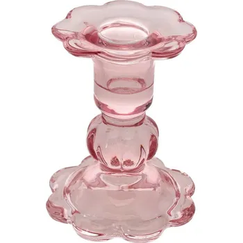 Svícen CHAKS Svícen skleněný na nožce na úzkou svíčku Květ pastelově růžový 8 x 10 cm