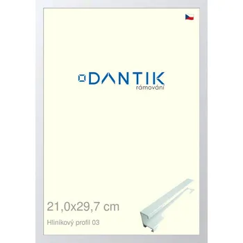 Rám na obraz DANTIK rámeček 21x29,7 | ALU profil 7003 Bílá matná (Sklo Čiré) (Vyrobeno s láskou u nás v DANTIKU)