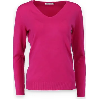 Dámský svetr Svetřík s výstřihem "V" Damod 01253-1,barva: : fuchsie, velikost: S/M
