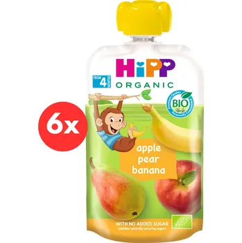 HiPP BIO 100% Jablko-Hruška-Banán s vejcem, 6 x 100 g