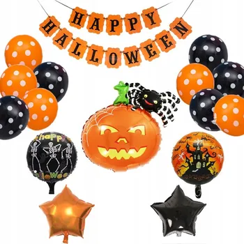 Balónek Sada Halloweenských Dekorací Girlanda Fóliové a Latexové Balónky Nápis Dýně 17