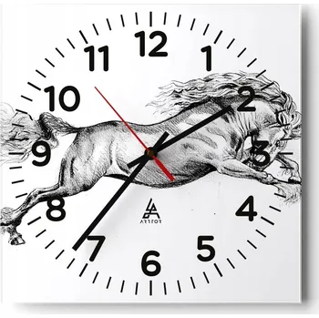 Hodiny Nástěnné hodiny do obýváku 40x40 Kůň Tichý Bez rušivého tikání Skleněné hodiny Stylové