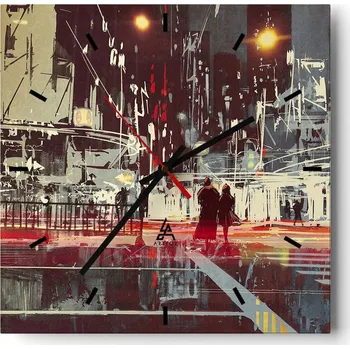 Hodiny Velké nástěnné hodiny na zeď 40x40 Město Skleněné hodiny Čtvercové Tiché