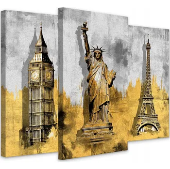 Obraz Obrazy Canvas ABSTRAKCE Big Ben Eiffelova věž Socha svobody 60x40