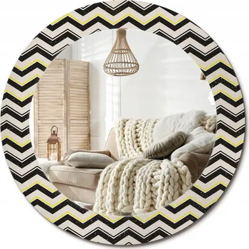 Zrcadlo Loftové závěsné zrcadlo s ozdobným skleněným rámem se vzorem cik-cak, průměr 60 cm