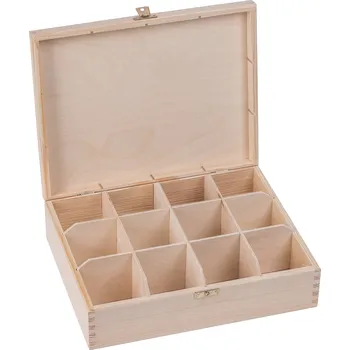 Dárková krabička Dřevěná KRABIČKA na čaj s 12 přihrádkami - DECOUPAGE