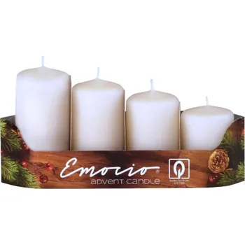 Svíčka Emocio adventní svíčky bílé perleťové 4 ks 40x59/69/78/87 mm