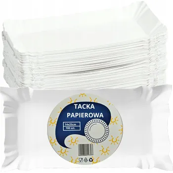 Jednorázové nádobí Papírové tácky na jedno použití bílé na hranolky a dezerty 14x25 cm - 100 ks