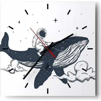 Hodiny Velké nástěnné hodiny 40x40 cm Velryba Skleněné hodiny Čtvercové Tiché