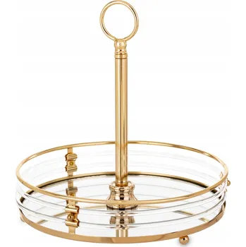 Podnos zlatá kovová skleněná glamour podnos dekorace s úchytem