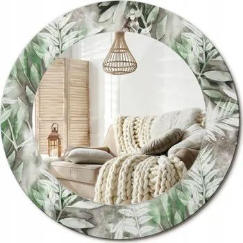 Zrcadlo Dekorativní zrcadlo s ozdobným kulatým rámem Akvarelové Listy průměr 50 cm