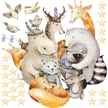 Obraz Nálepky na zeď ZVÍŘÁTKA MEDVÍDEK SRNKA KOČKA BOHO