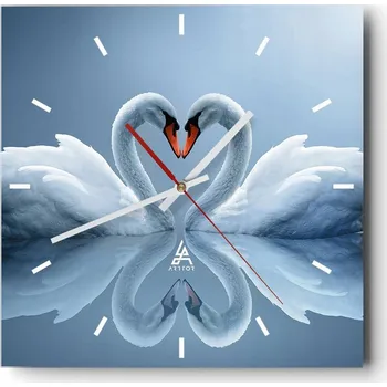 Hodiny Velké nástěnné hodiny na zeď 40x40 Labutě Skleněné hodiny Čtvercové Tiché