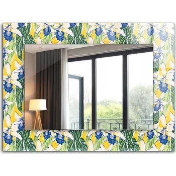 Zrcadlo Zrcadlo nástěnné se skleněným rámem s potiskem motivu Květiny a listy 80x60