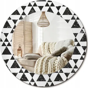 Zrcadlo Ozdobné zrcadlo s potiskem v moderním stylu Trojúhelníky geometrie průměr 50 cm