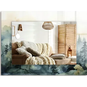 Zrcadlo Obdélníkové nástěnné dekorativní zrcadlo s možností montáže vertikálně i horizontálně - Les v mlze 80x60 cm