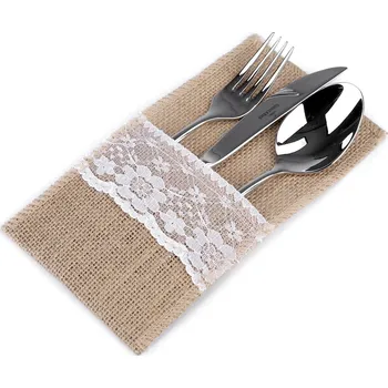 Vánoce Jutová kapsa na příbory s krajkou 11x20 cm Varianta: 1 režná přírodní, Balení: 2 ks