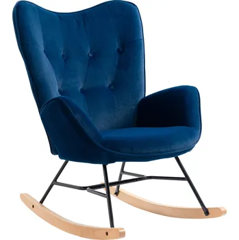 Křeslo HOMCOM Houpací křeslo s ušima a sametovou látkou s vysokou hustotou - modrá