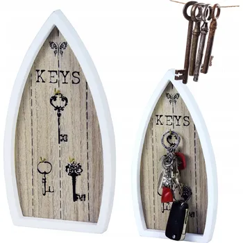 Věšák DŘEVĚNÁ POLIČKA NA KLÍČE ZAVĚŠOVACÍ POLIČKA 8 HÁČKŮ VĚŠÁK SKŘÍŇKA