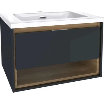 Koupelnový nábytek Kielle - Meara Skříňka s umyvadlem 60 cm, tmavě šedý lesk/tmavý dub 50026S606