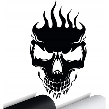 Samolepicí dekorace na vozidlo NÁLEPKA na auto LEBKA PLAMENY SKULL 15x8
