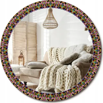 Zrcadlo Stylové kulaté zrcadlo na zeď s potiskem na skle, motiv mandala, průměr 90 cm