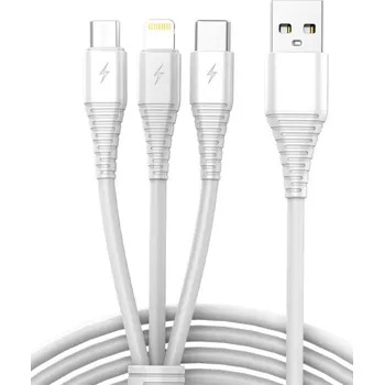 Datový kabel KIK KX4242 Kabel USB 3v1 micro USB, USB-C, lightning 1m bílý