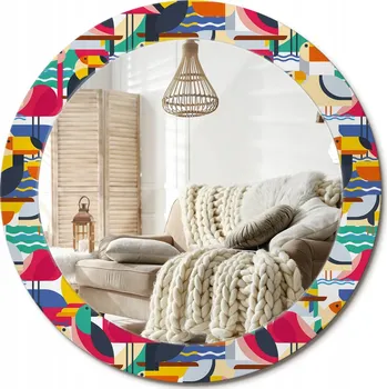 Zrcadlo Dekorativní zrcadlo s potiskem Geometrické tropické ptactvo Průměr 70 cm