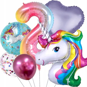 Balónek Jednorožec Sada balónků ČÍSLICE 2 NAROZENINY BALÓN JEDNOROŽEC