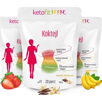 Proteinový nápoj 3 premium koktejly Ketofit Banán+Jahoda+Vanilka (celkem 60 porcí)