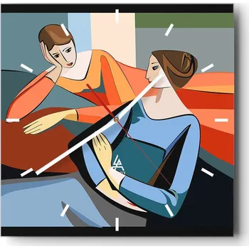 Hodiny Velké nástěnné hodiny 40x40 Kubismus Skleněné hodiny Čtvercové Tiché