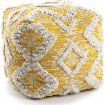 Taburet Bavlněná Taburet Podnožka čtverec 50x50 BOHO ROMBY žlutá #D1936