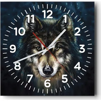 Hodiny Nástěnné hodiny do obýváku 40x40 Vlk Tiché hodiny na skle Stylové a bezhlučné