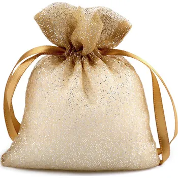 Dárková taška Dárkový pytlík třpytivý 10x13 cm organza Varianta: 3 zlatá, Balení: 10 ks