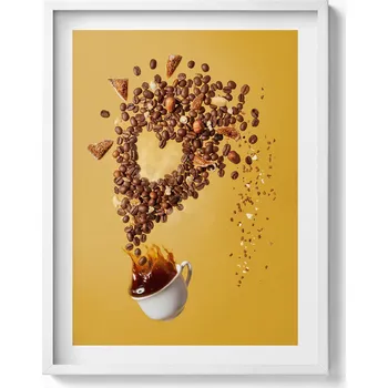 Obraz Obraz v bílém rámu na zeď Šálek kávy a zrna abstrakce 60x80 cm