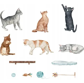 Samolepící dekorace NÁLEPKY NA ZEĎ KOČKY KOŤATA DOMÁCÍ ZVÍŘATA KOČKA