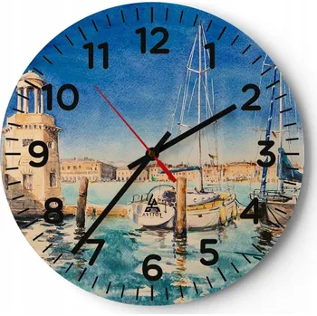 Hodiny Nástěnné hodiny do obýváku 40x40 Port Kulatý Skleněné hodiny Loft Tiché