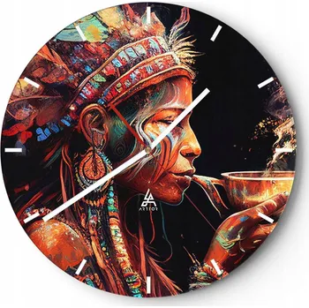 Hodiny Velké nástěnné hodiny 40x40 Šaman Skleněné hodiny Kulatý Tiché