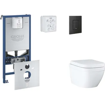 Klozet GROHE - Rapid SLX Set předstěnové instalace, klozetu, sedátka SoftClose a tlačítka Even, Triple Vortex, phantom black SANI11BB5104