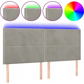 Čelo postele LED sametové světle šedé 200x118/128 cm