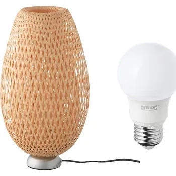Lampička IKEA BOJA Stolní lampa + žárovka / niklovaná / bambus