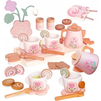 Dřevěná hračka VELKÁ DŘEVĚNÁ SADA NA ČAJ PRO DĚTI - 20 DÍLŮ - REALISTICKÁ
