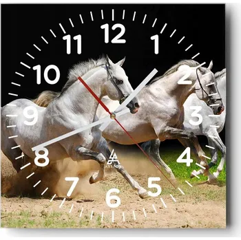 Hodiny Kuchyňské nástěnné hodiny 30x30 Koně Skleněné hodiny do obýváku Moderní Tiché