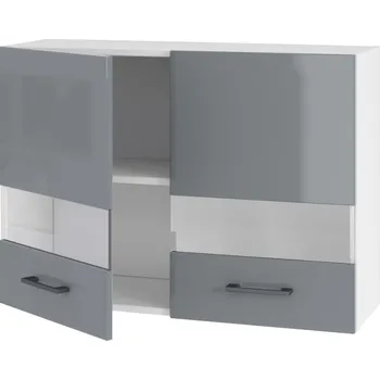 Kuchyňská skříňka Kuchyňská Závěsná Skříňka Horní Šedý Akryl Lesk Prosklená 80 cm